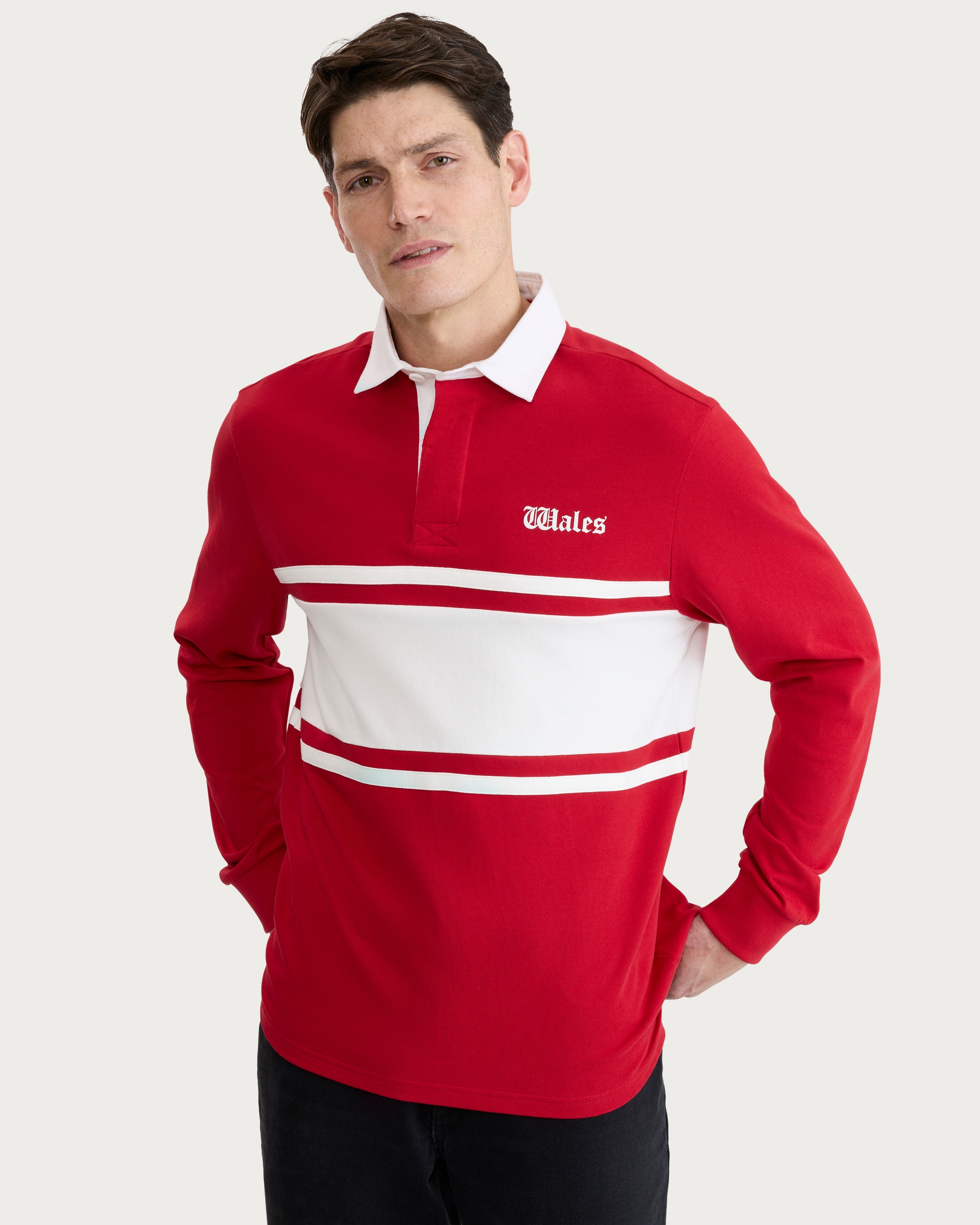 F&F Pure Cotton Wales Colour Block Rugby Top in Red - Tesco Groceries