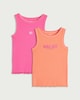 image 4 of F&F Girls 2-Pack Cotton Rich Ribbed Vest Tops in Multi Pink