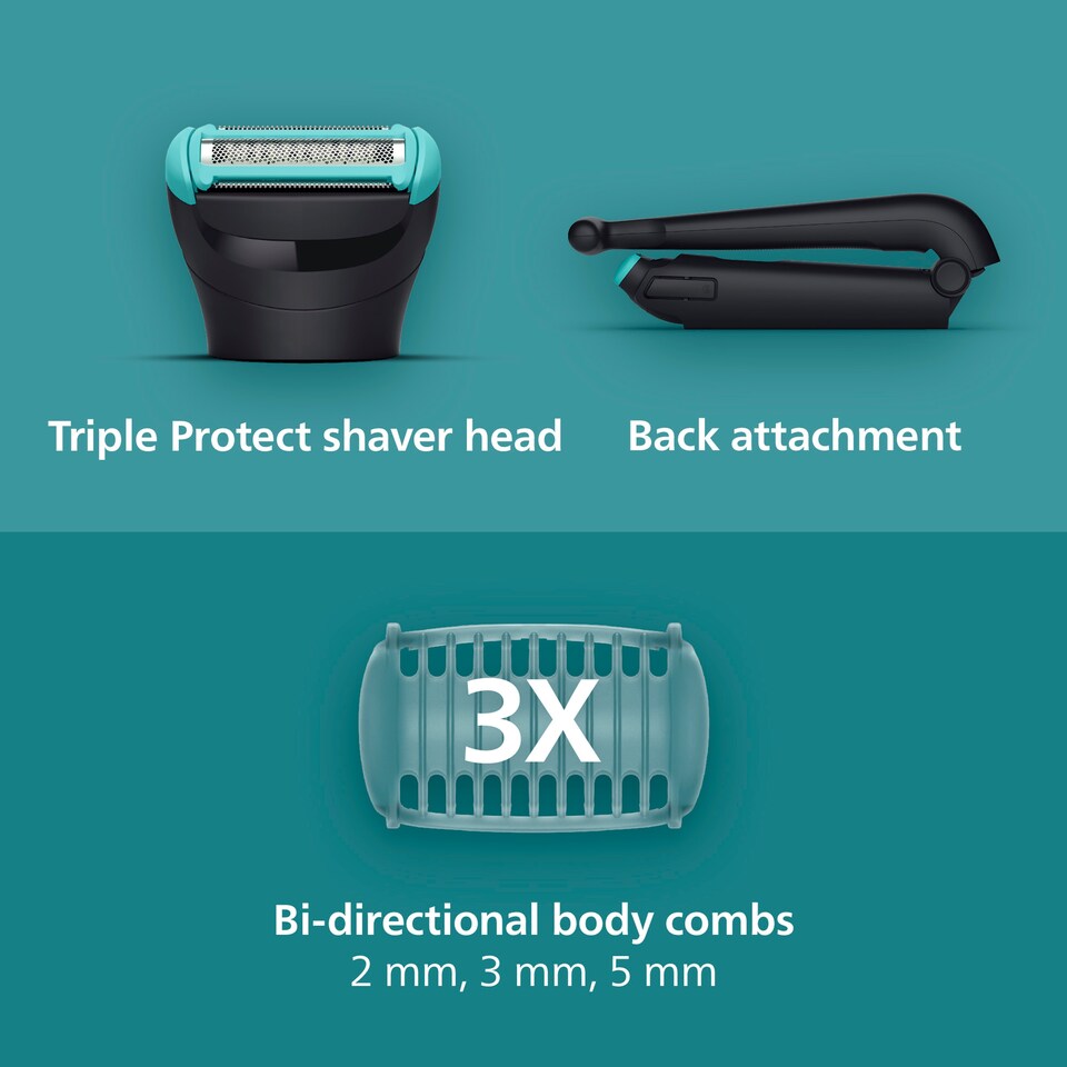 image 1 of Philips 5000 Series Body & Balls Showerproof Body Groomer with Back Handle BG5475/15