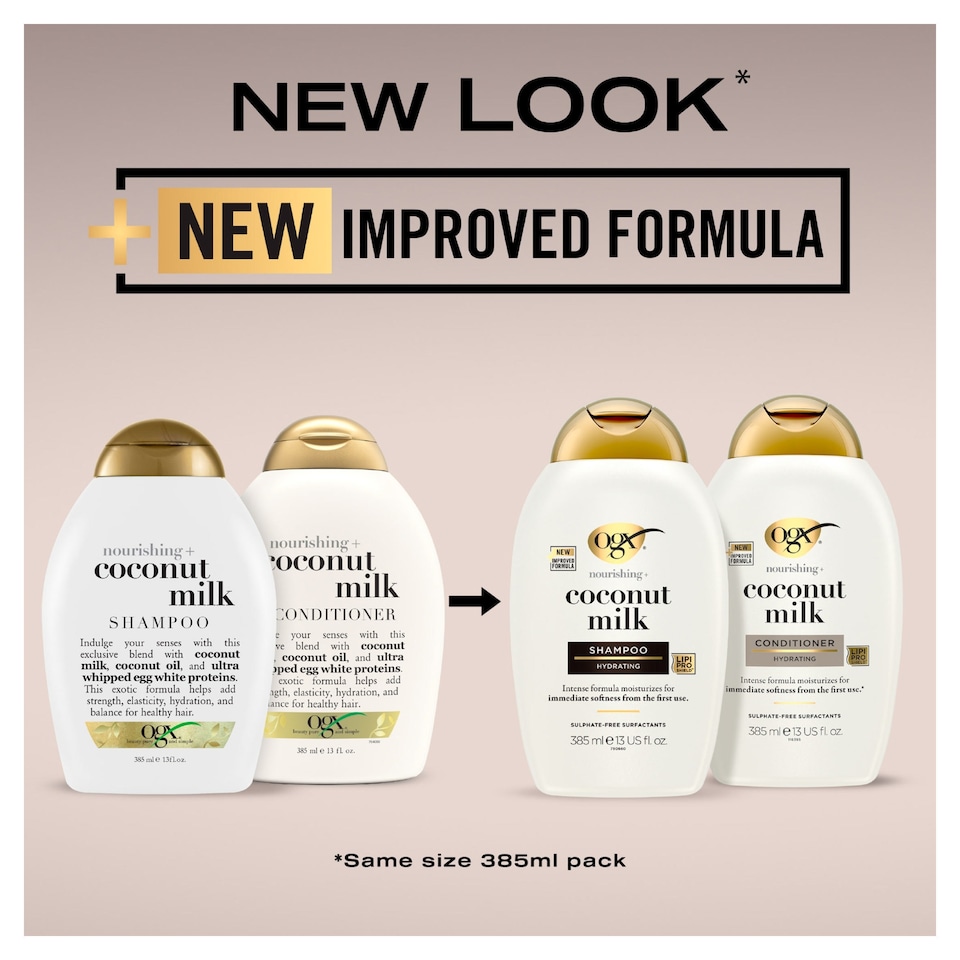 image 1 of OGX Coconut Milk Shampoo for Dry and Damaged Hair 385ml