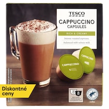 Tesco Cappuccino zmes praženej mletej kávy Arabica a Robusta 8 x 7 g + 8 x 17 g (192 g)
