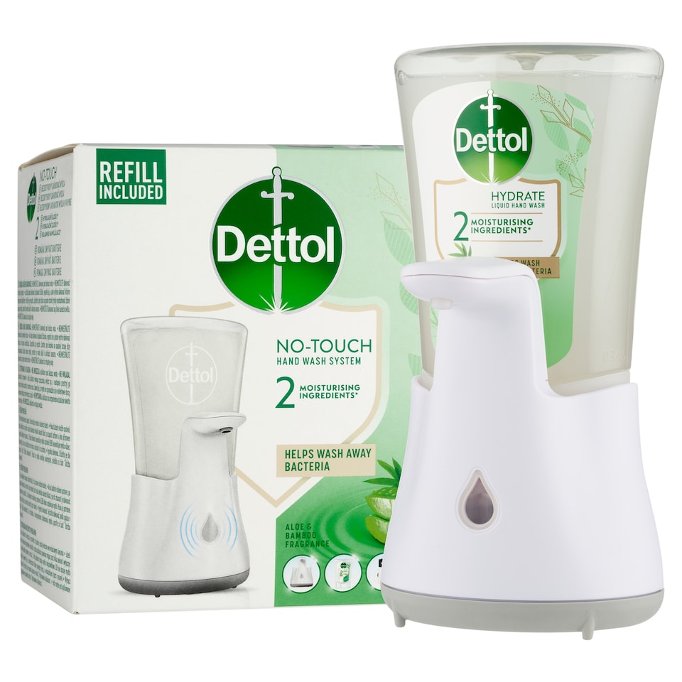 Obrázek 1 pro produkt Dettol Bezdotykový dávkovač mýdla + tekuté mýdlo aloe a bambus 250ml