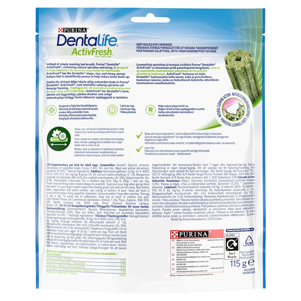 image 1 of Dentalife Activfresh 5 Medium Dog Sticks 115G