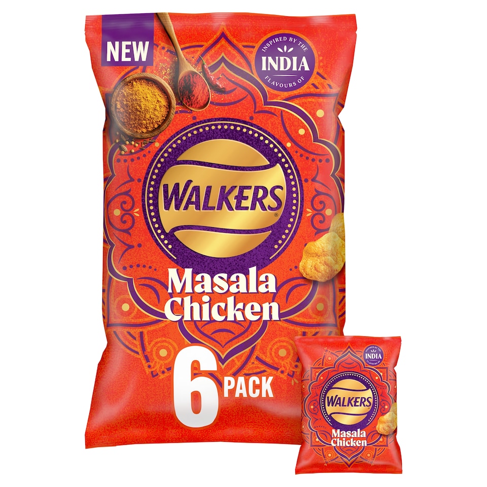 image 1 of Walkers Masala Chicken Multipack Crisps 6 x 25g