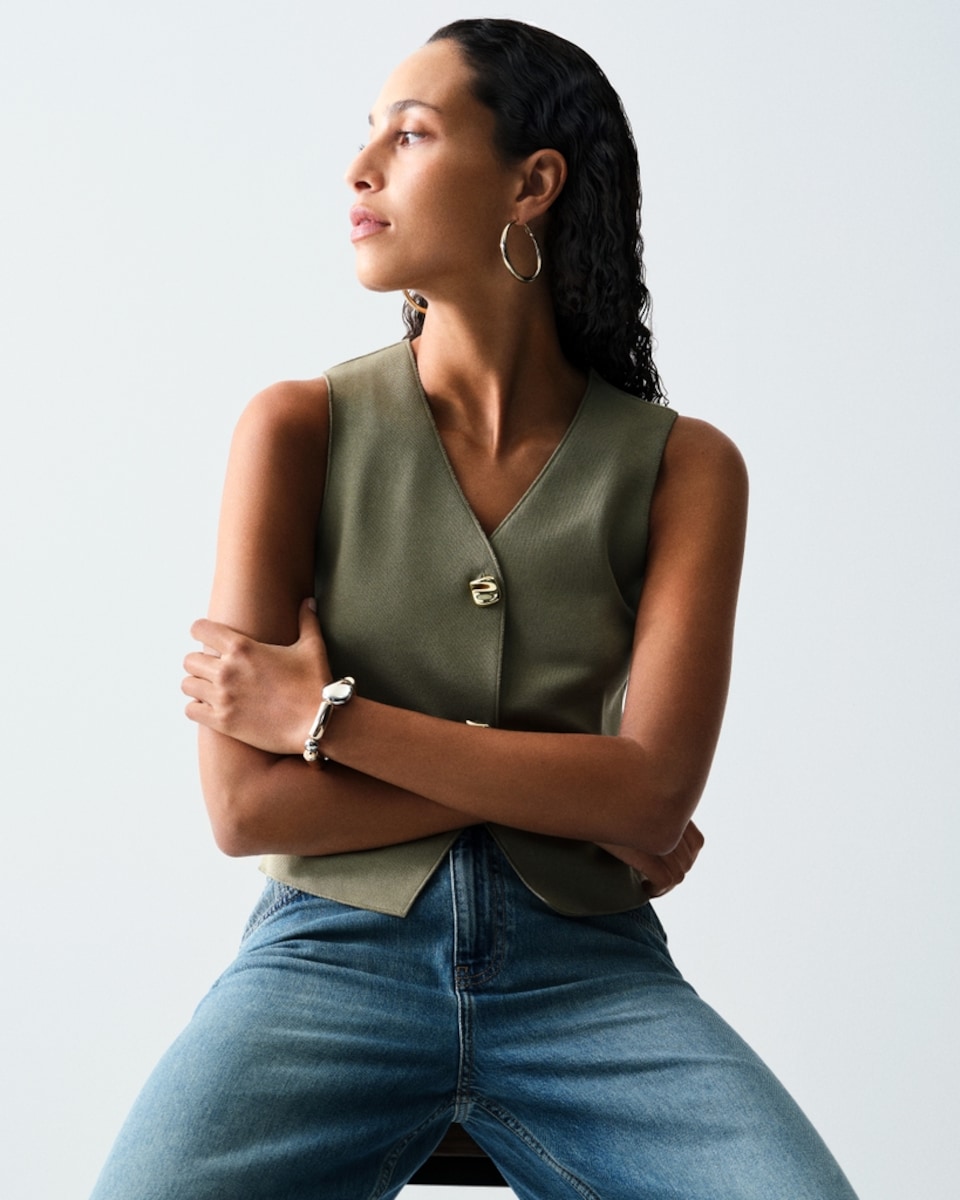 image 1 of F&F Sleeveless Two Button Waistcoat in Khaki