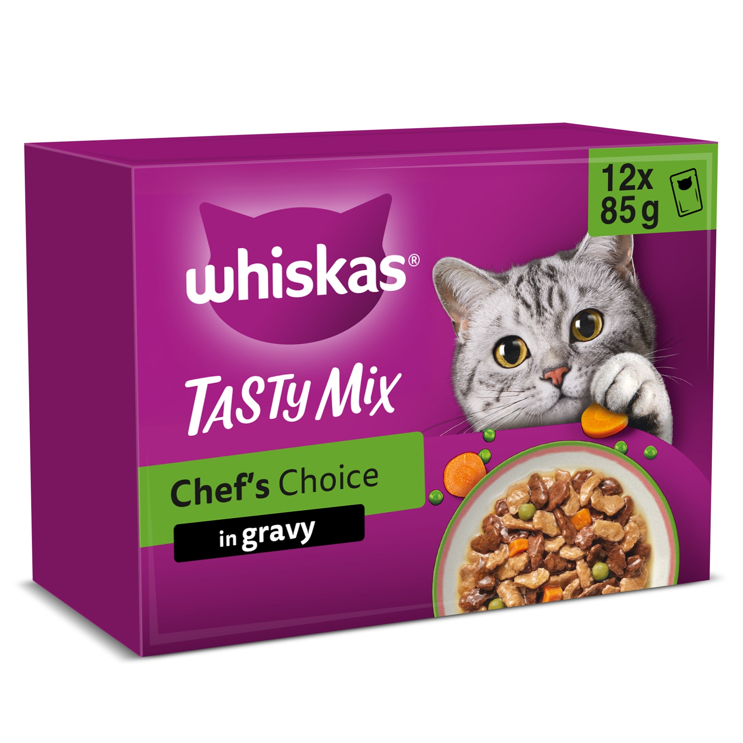 Whiskas Tasty Mix Chef's Choice Adult Wet Cat Food Pouches Gravy 12x85g