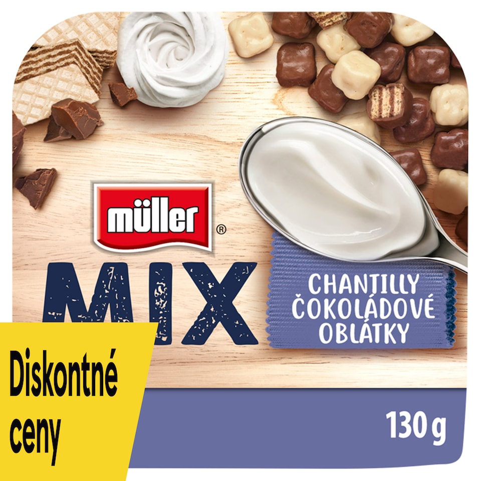 Müller Mix Chantilly Jogurt Choco Waffles jogurt so smotanovou príchuťou 130 g