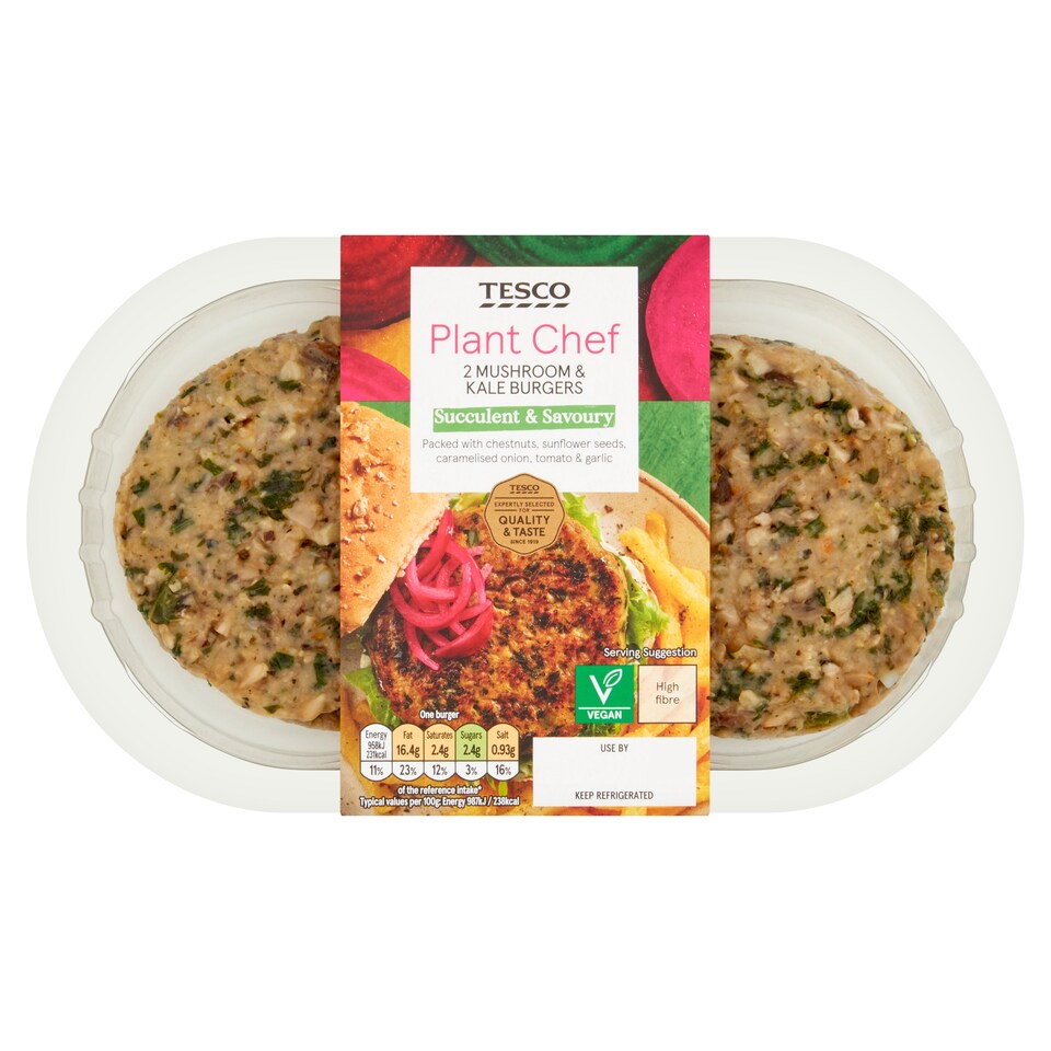 Tesco Plant Chef 2 Mushroom & Kale Burgers 226g