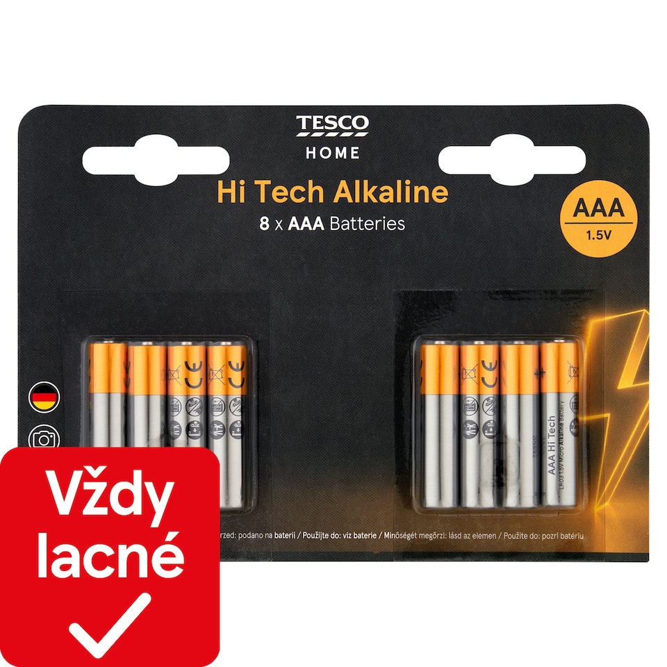 Tesco Home Hi Tech alkalické batérie AAA 8 ks