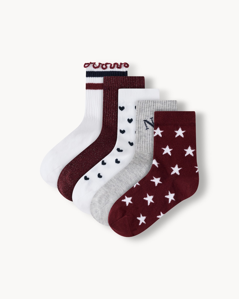 F&F Girls 5-Pack Cotton Blend Varsity Crop Socks in Multi