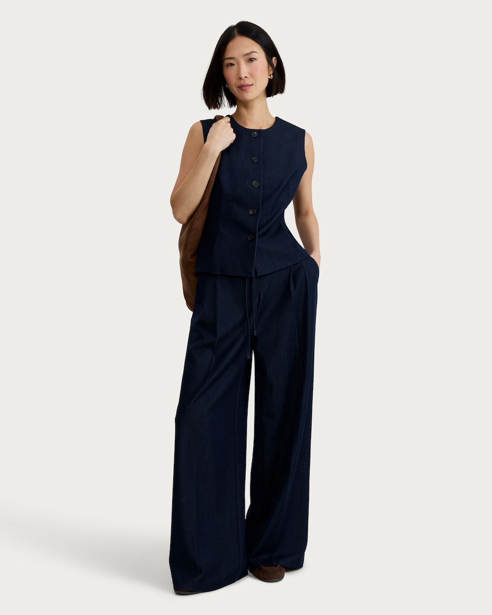 image 1 of F&F Tie Waist Wide Leg Tailored Co-ord Trousers in Blue