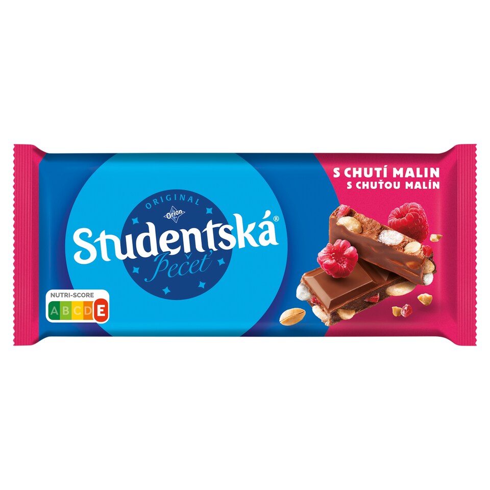 ORION Študentská pečať Mliečna čokoláda s arašidmi, želé a kúskami s chuťou malín 170 g