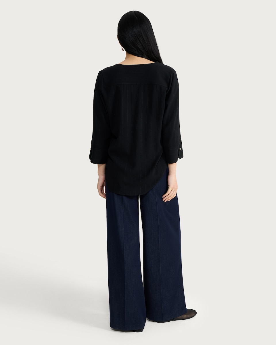 image 1 of F&F V Neck Button Cuff Blouse in Black