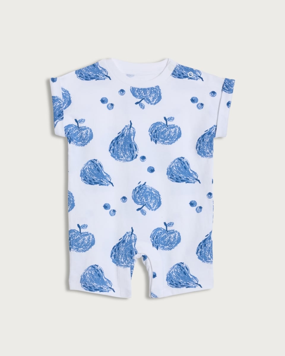 F&F Baby Pure Cotton Fruit Print Roll Sleeved Romper in Blue