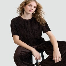 F&F Velvet Textured Short Sleeved Co-ord Top in Brown