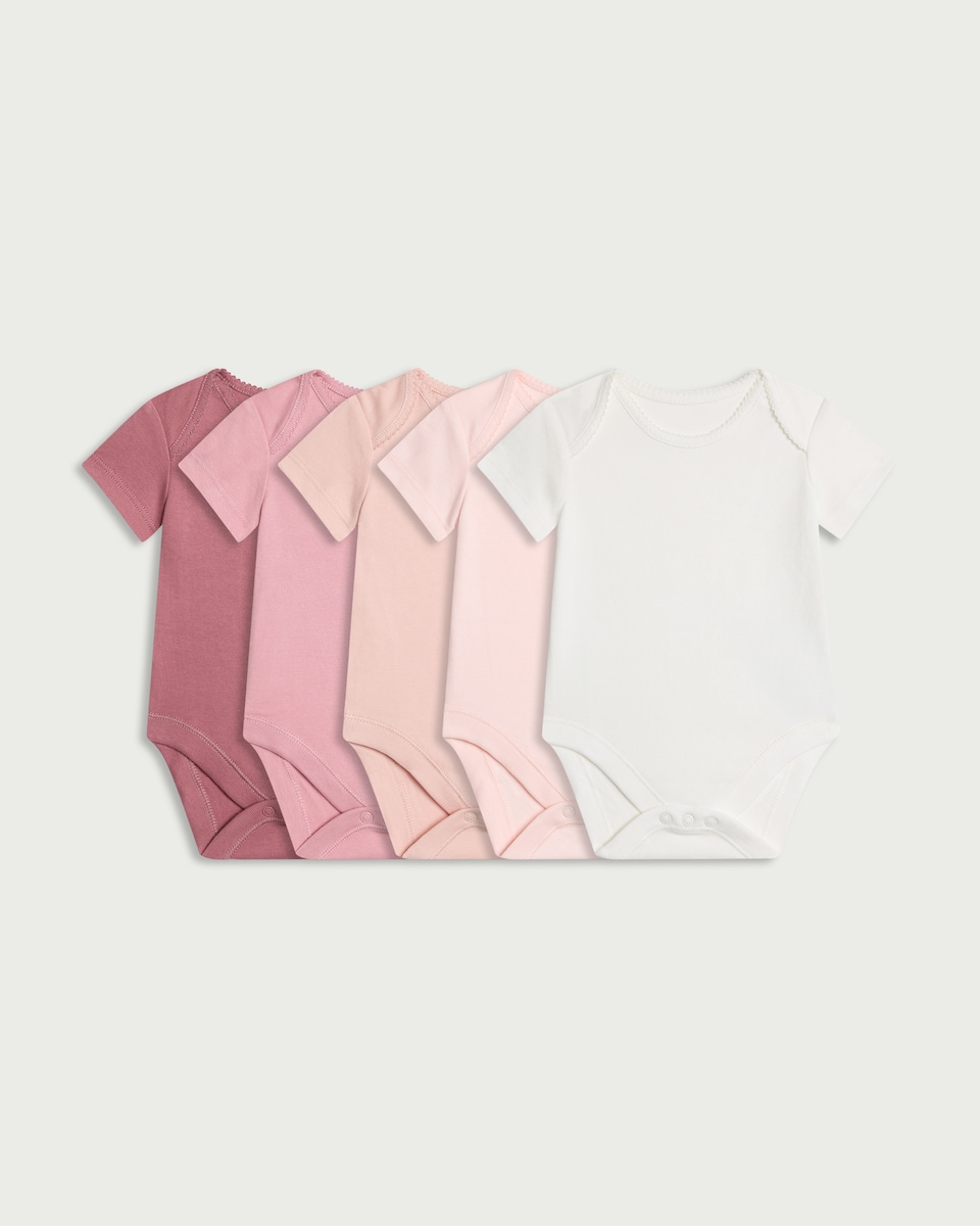 F&F Baby 5-Pack Pure Cotton Short Sleeved Bodysuits in Pink