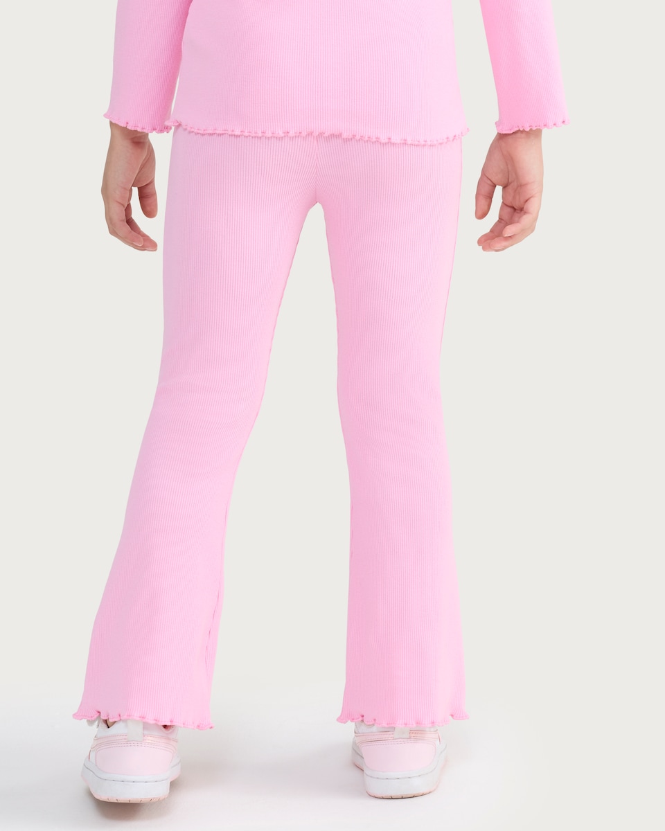 image 1 of F&F Girls 2-Pack Cotton Rich Ribbed Flared Leggings in Multi Pink