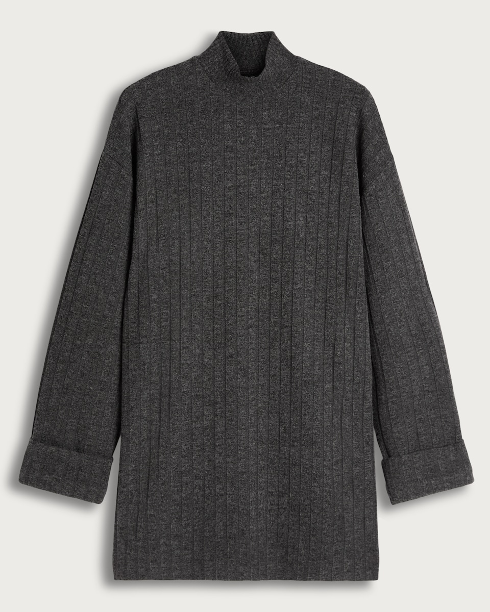 image 1 of F&F Ribbed High Neck Long Sleeved Tunic in Grey