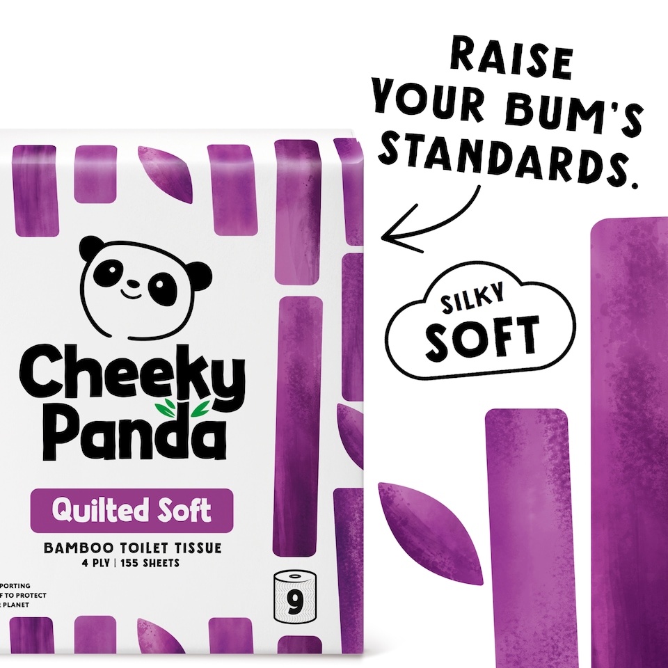 image 1 of Cheeky Panda Quilted Soft Sustainable Bamboo Toilet Tissue, 9 Rolls, 155 Sheets, 4 Ply