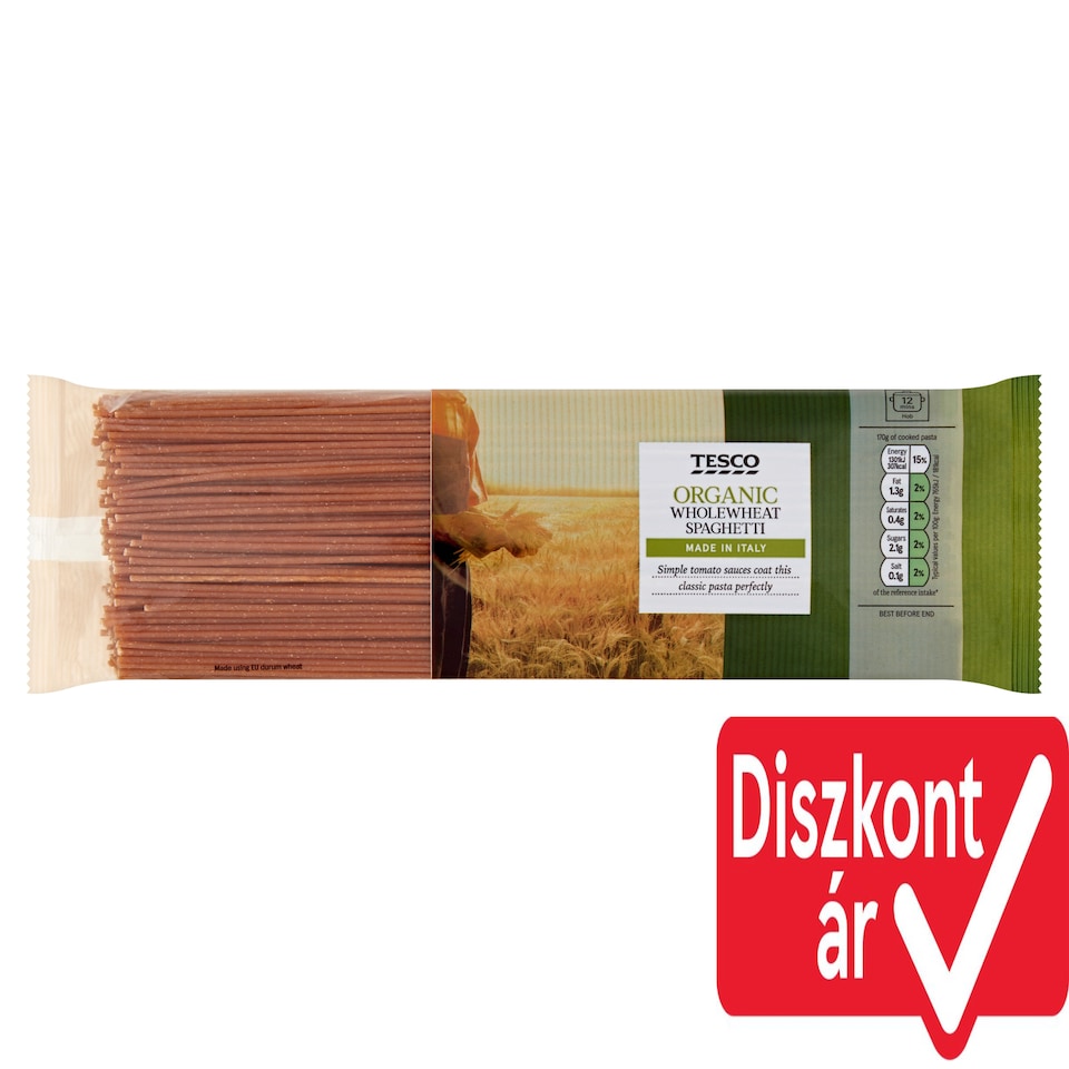 Tesco Spaghetti BIO teljes kiőrlésű durum száraztészta 500 g