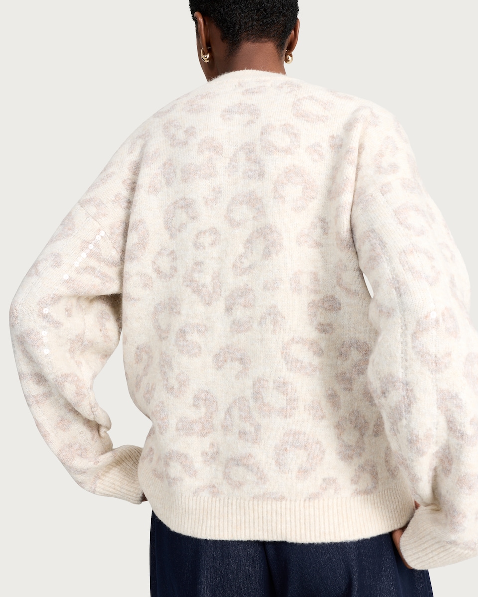 image 1 of F&F Textured Leopard Print Sequin Jumper in Neutral