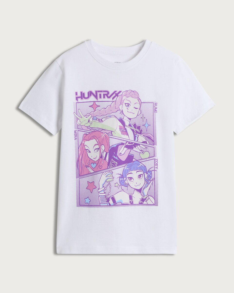 image 1 of K-Pop Demon Hunters Pure Cotton Huntrix Print T-Shirt in White