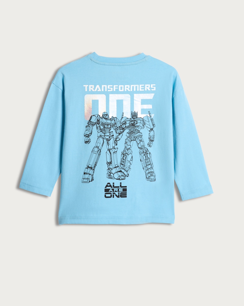 image 1 of Transformers Pure Cotton All Are One Slogan Long Sleeved Top in Blue