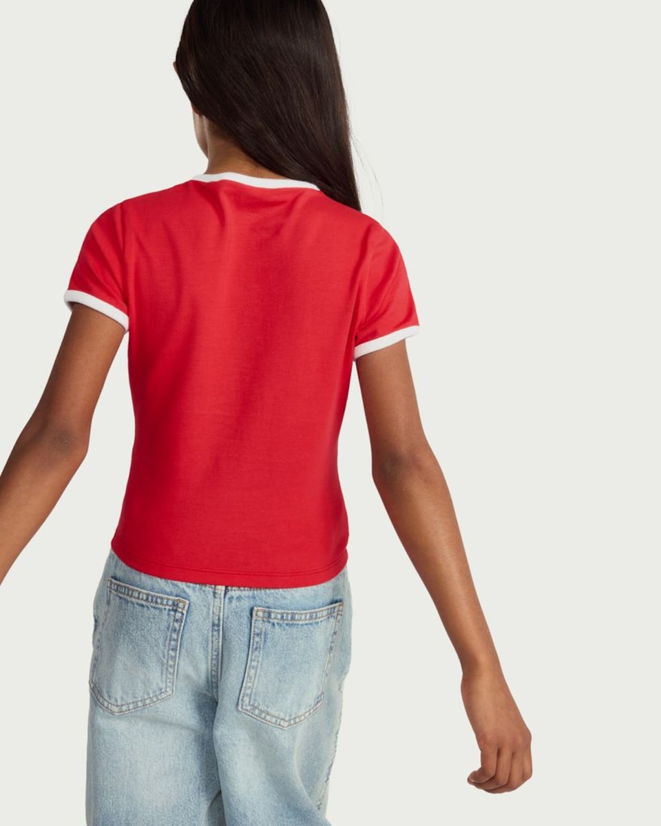 image 1 of F&F Girls Cotton Rich England Flag Embellished T-Shirt in Red