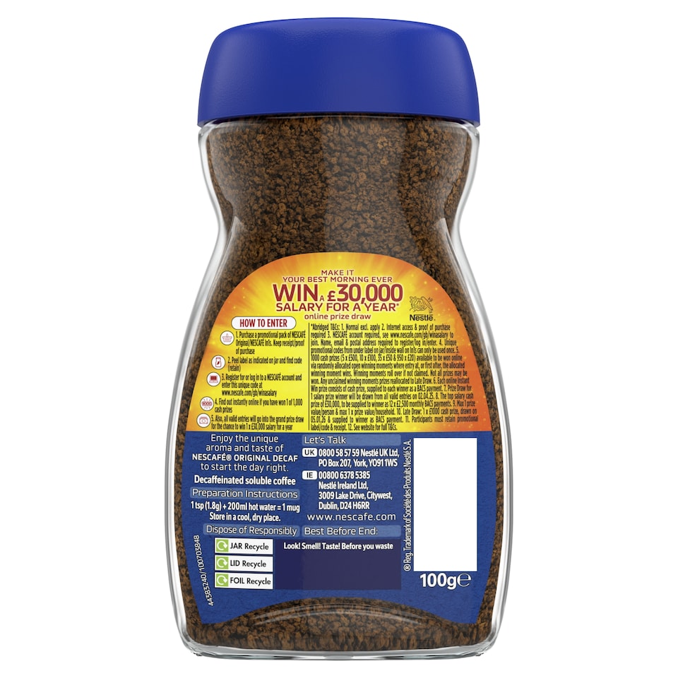 image 1 of Nescafe Original Decaf Instant Coffee 100g