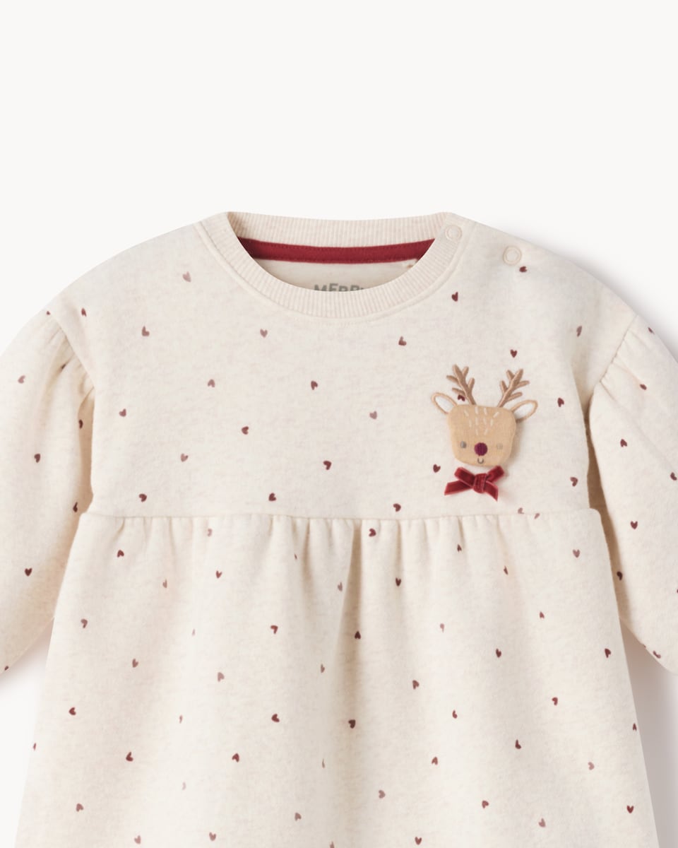 image 1 of Christmas Baby Cotton Blend Reindeer Dress in Neutral