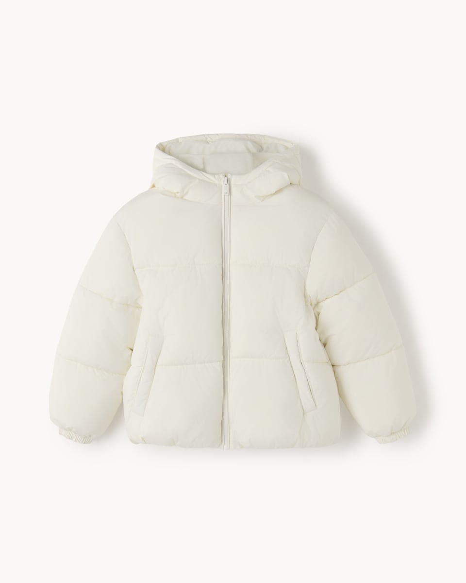 image 1 of F&F Girls Shower Resistant Hooded Padded Coat in Cream