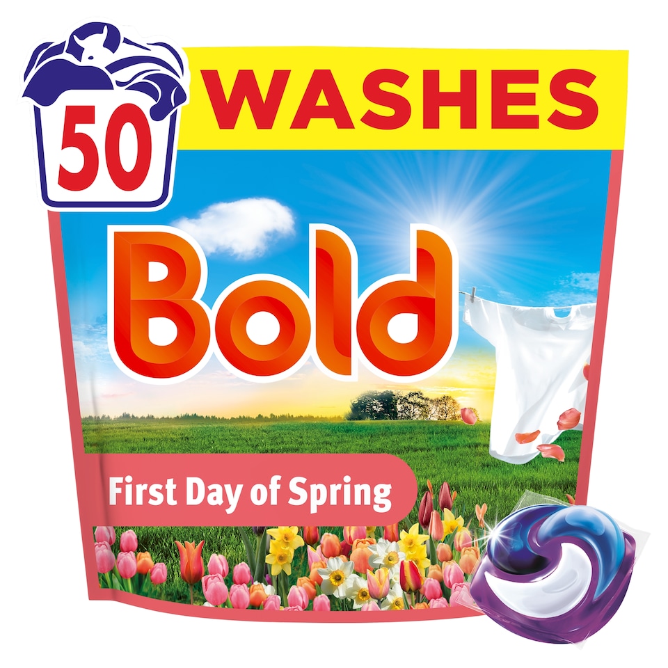 image 1 of Bold Washing Pods First Day of Spring Built in Stain Remover & Lenor Softener 50 washes 985g