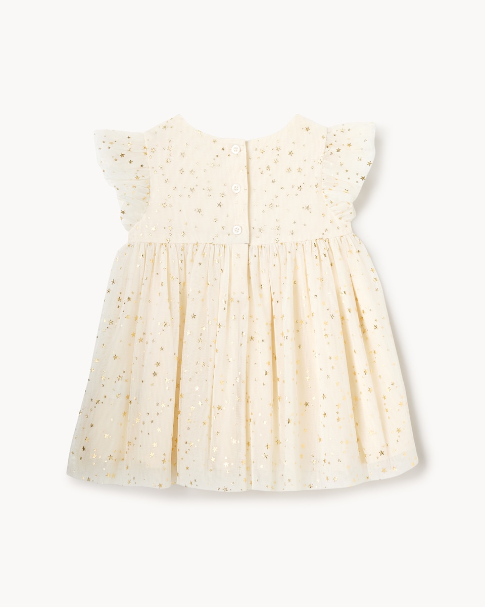 image 1 of F&F Baby Star Print Short Sleeved Party Dress in Cream