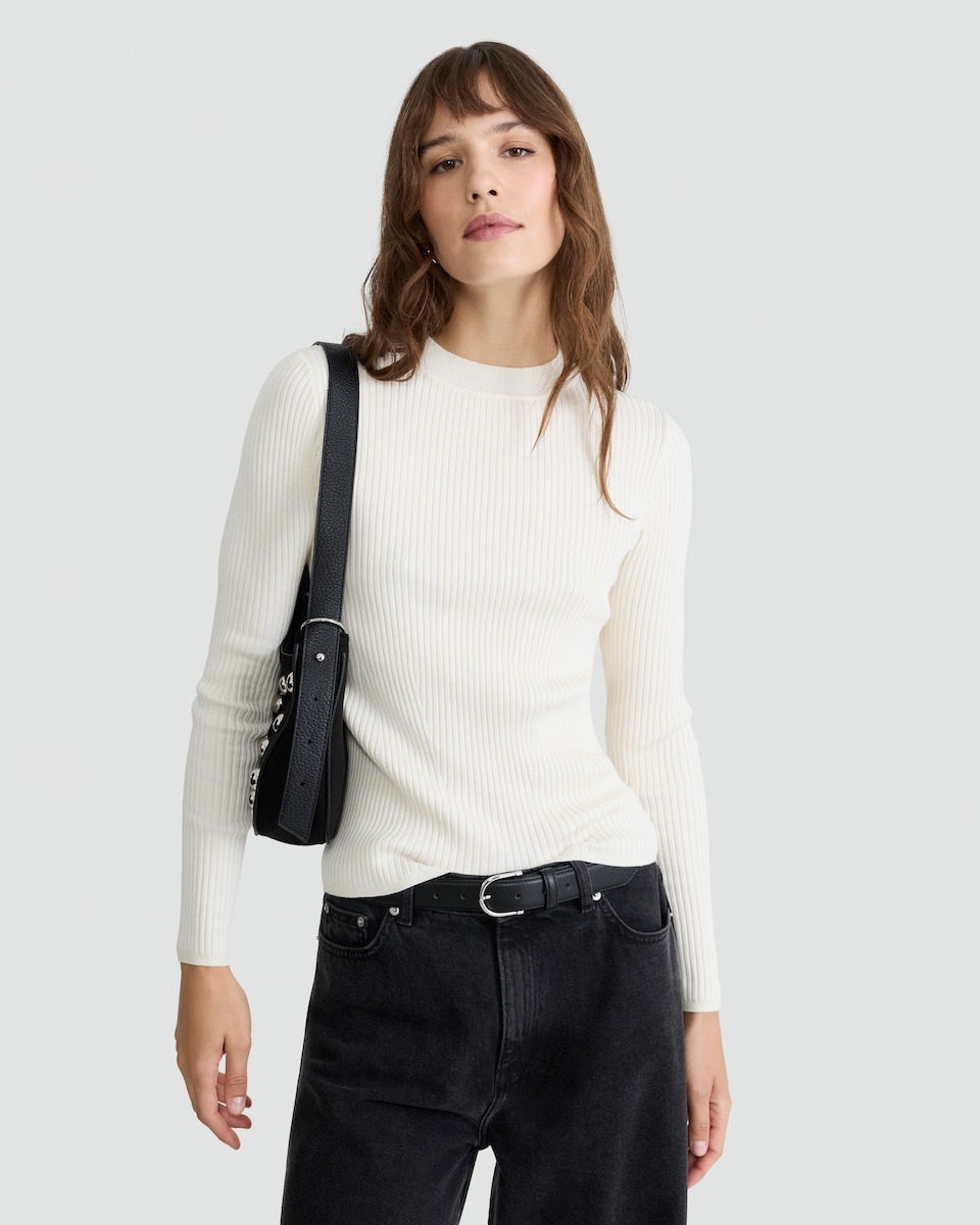 image 1 of F&F Ribbed Knit Crew Neck Jumper in Cream