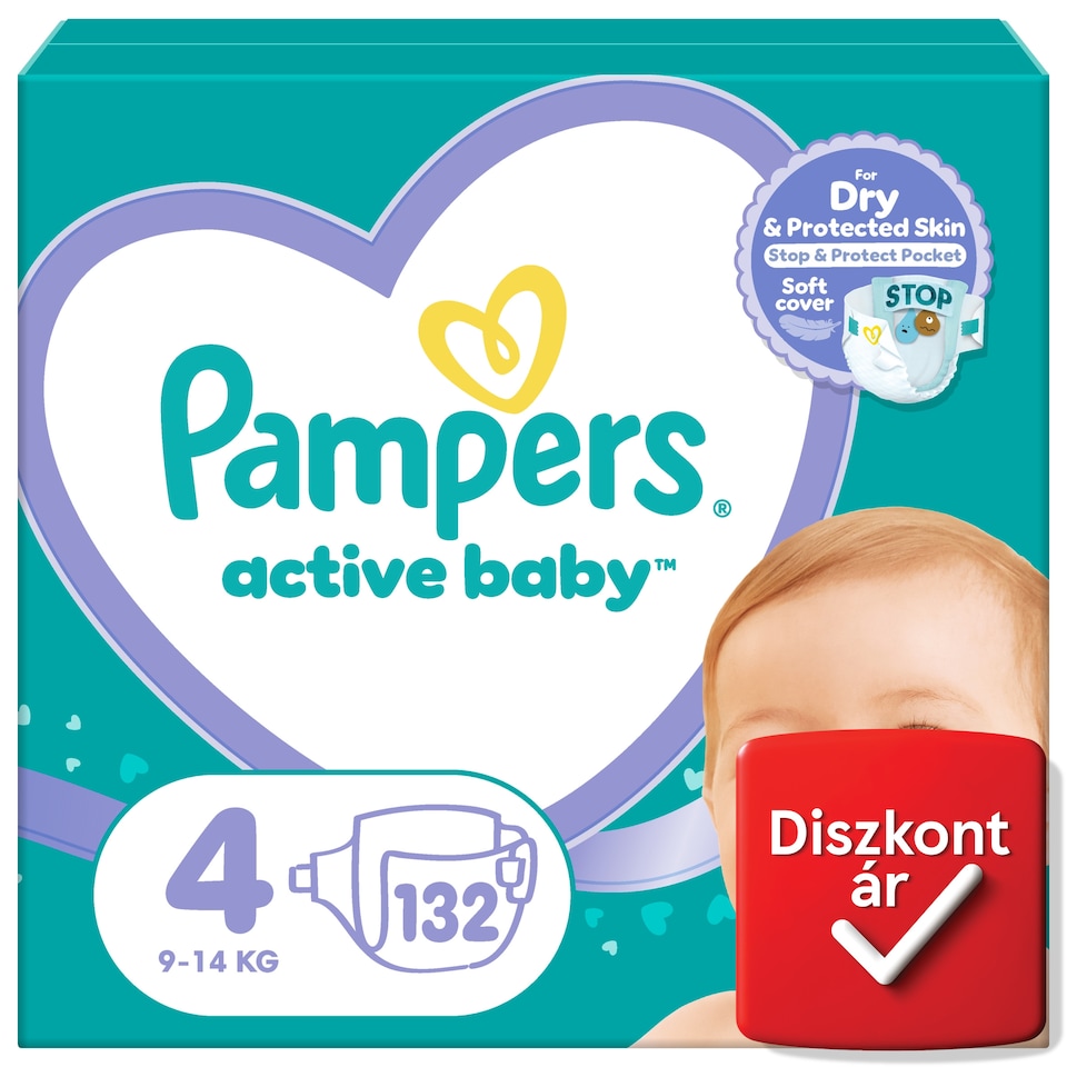 Pampers Active Baby Pelenka, Méret: 4, 132 db Pelenka, 9kg-14kg  1. kép