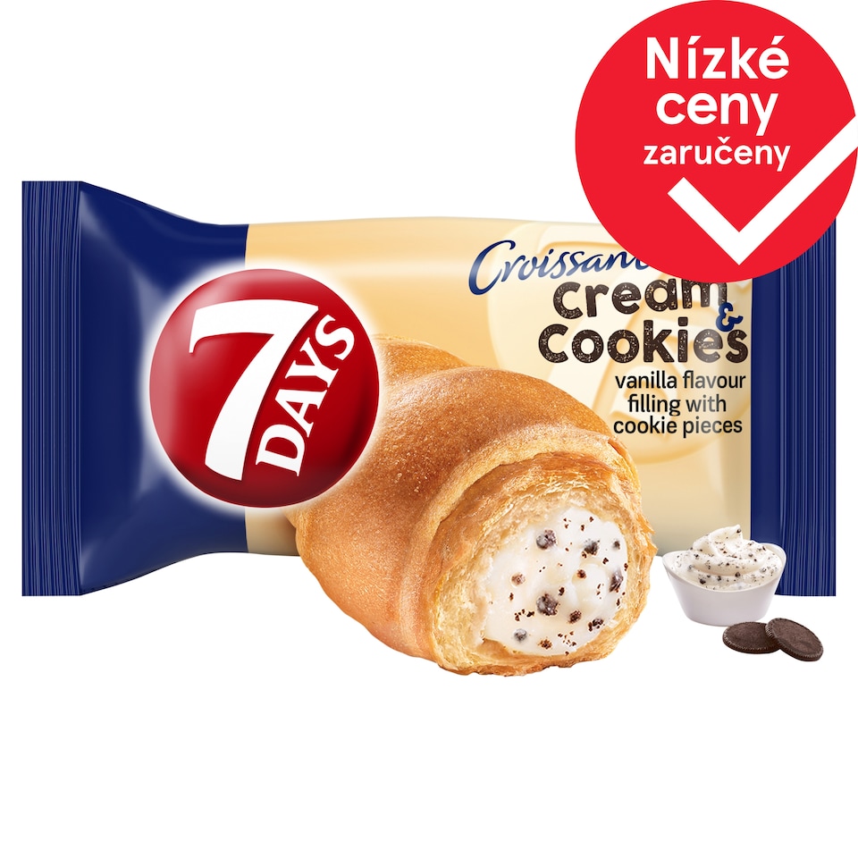 7 Days Croissant Cream & Cookies s vanilkovou příchutí s mlékem a s kousky kakaových sušenek 60g