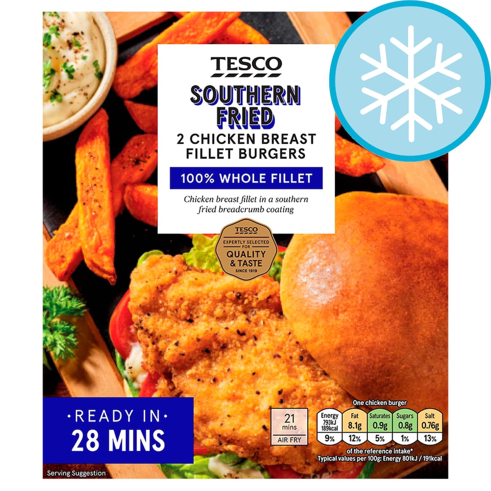 Tesco Southern Fried 2 Chicken Breast Fillet Burgers 210g