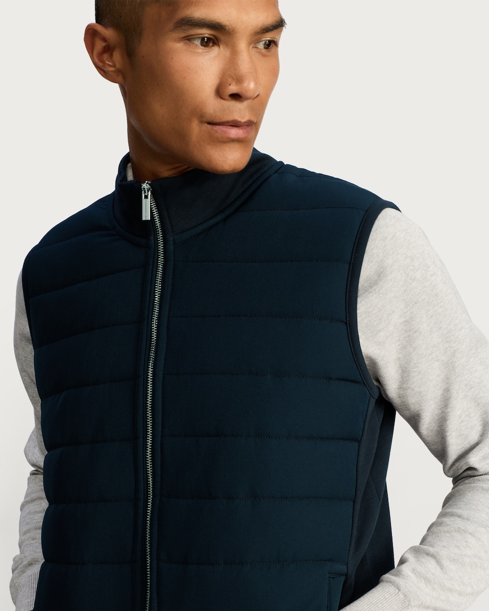 image 1 of F&F Cotton Blend Sleeveless Zip Up Gilet in Navy