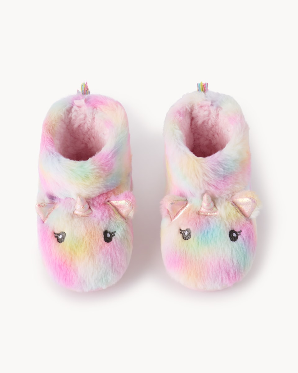 image 1 of F&F Girls Faux Fur Unicorn Slipper Boots in Lilac