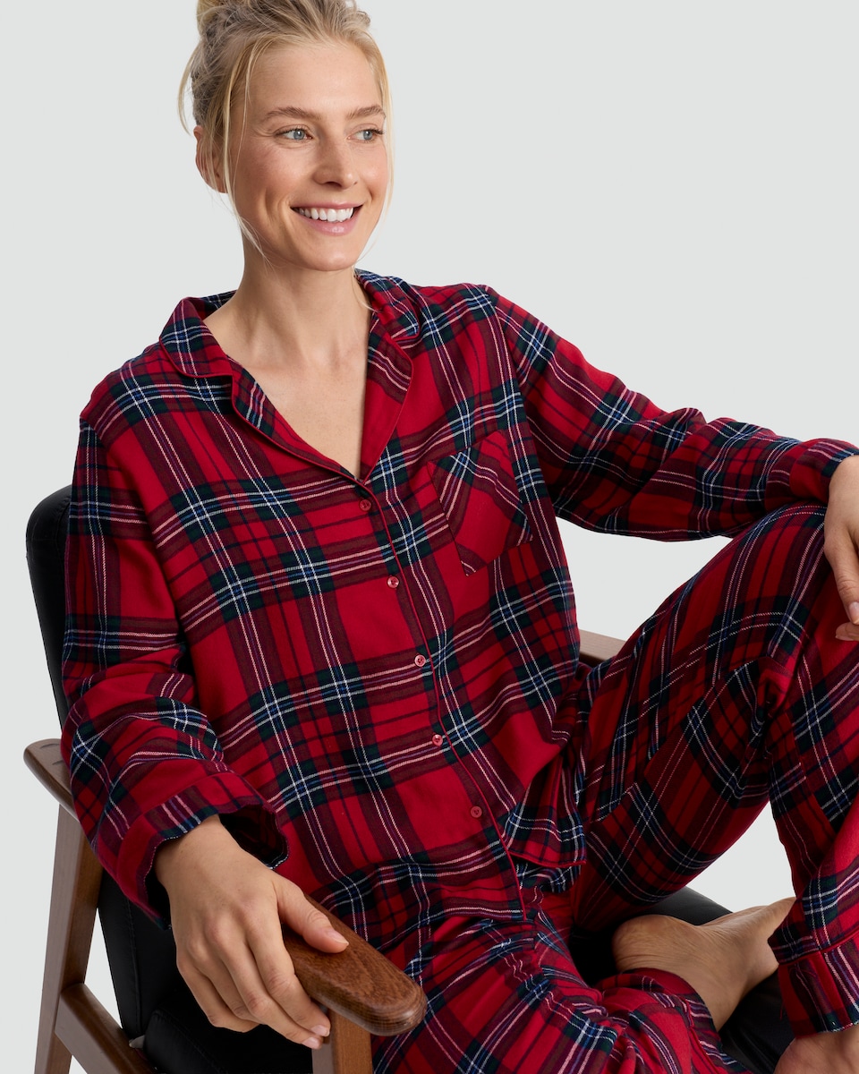image 1 of F&F Check Woven Matching Family Christmas Button Through Pyjamas in Red
