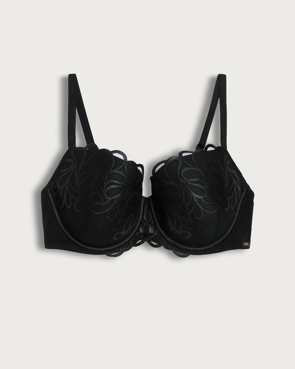 F&F Fuller Bust Embroidered Wired Plunge Bra in Black