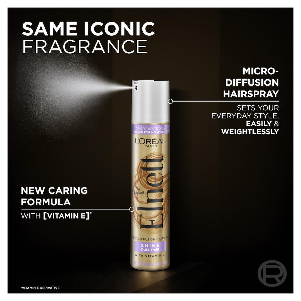 image 1 of L'Oreal Elnett Shine Strong Hold Hair Spray 400Ml