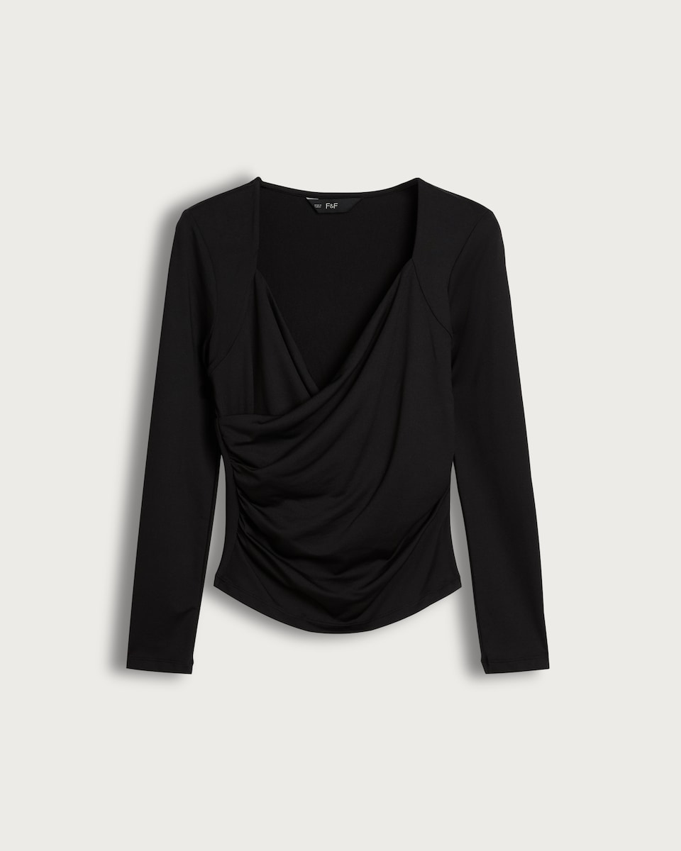 F&F Polyamide Long Sleeved Wrap Top in Black