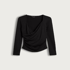 F&F Polyamide Long Sleeved Wrap Top in Black