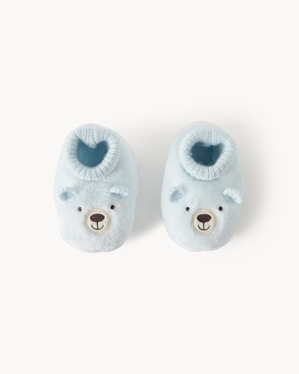 image 1 of F&F Baby Plush Bear Face Booties in Blue