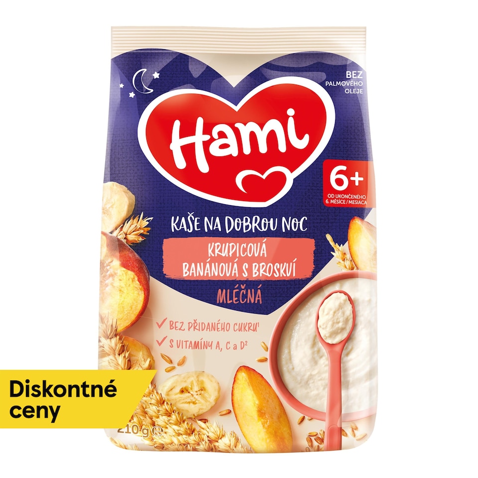 obrázok 1 z HAMI Mliečna kaša krupicová banánová s broskyňou na dobrú noc 210g