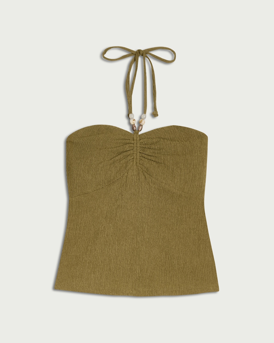 image 1 of F&F Textured Halterneck Co-ord Top in Green