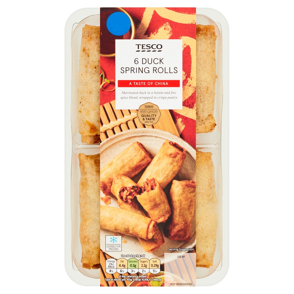 Tesco 6 Duck Spring Rolls 216G