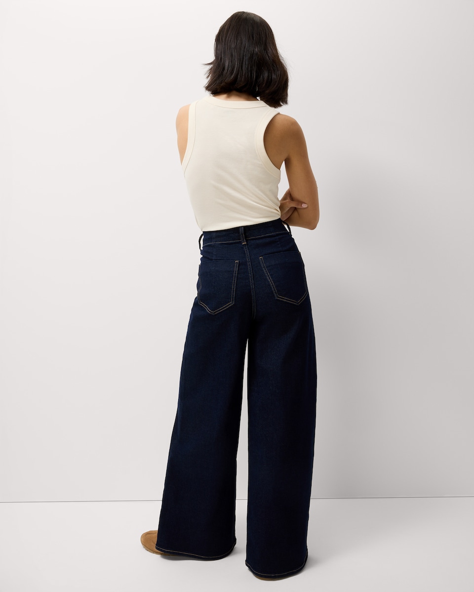 image 1 of F&F Cotton Rich Sculpt Wide Leg Jeans in Navy