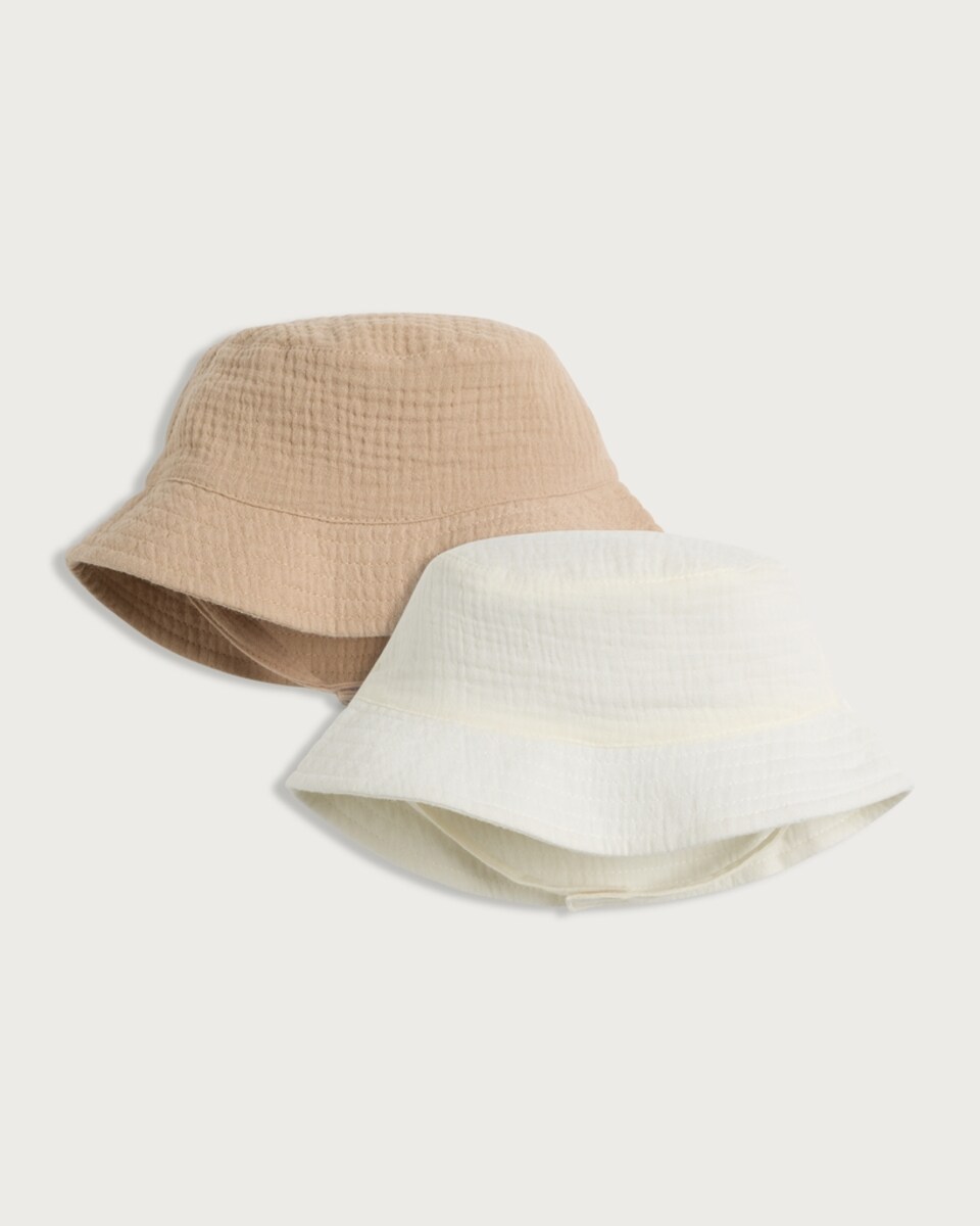 F&F Baby 2-Pack Pure Cotton Textured Bucket Hats in Neutral